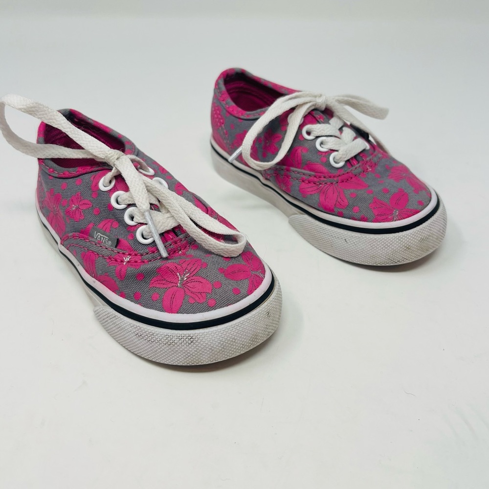 Vans Toddler Kids Hawaiian Pink Gray Flower Print Old Skool Sneakers Size 6
